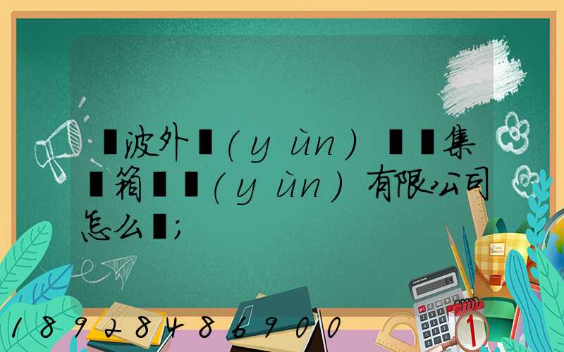 寧波外運(yùn)國際集裝箱貨運(yùn)有限公司怎么樣